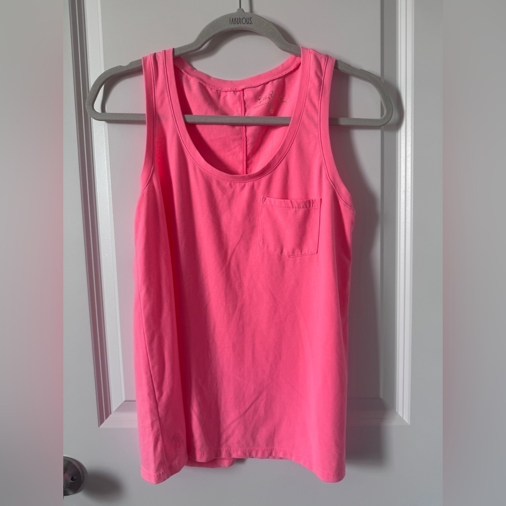 Lilly Pulitzer Pink Sleeveless Tank Top Pocket Front Size XS